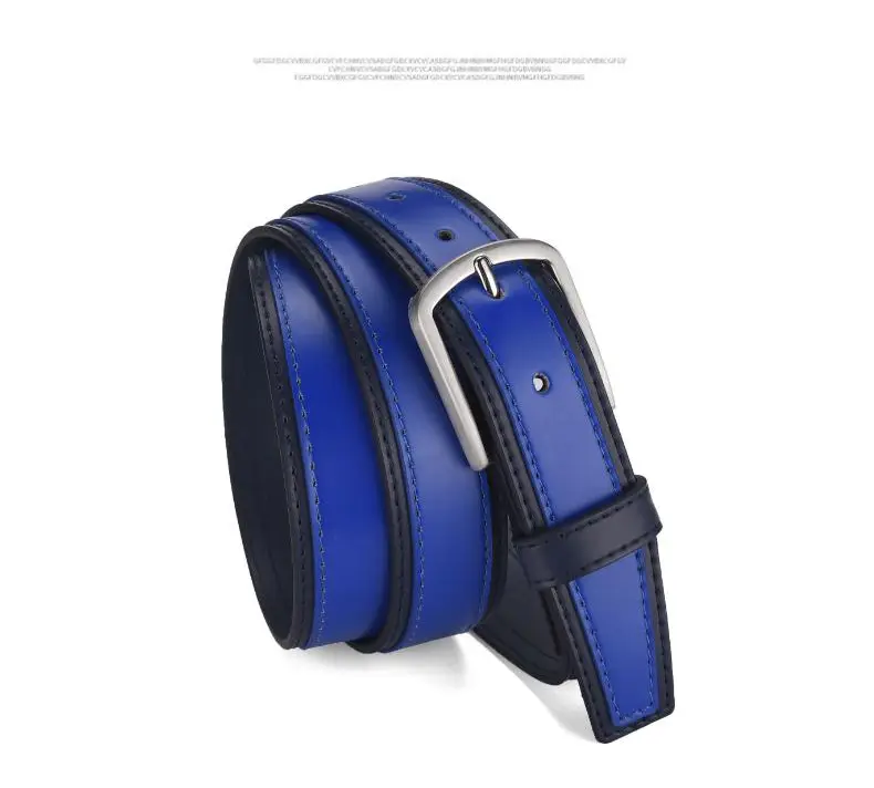 Men's Blue Leather Belt with Silver Buckle — feature 5