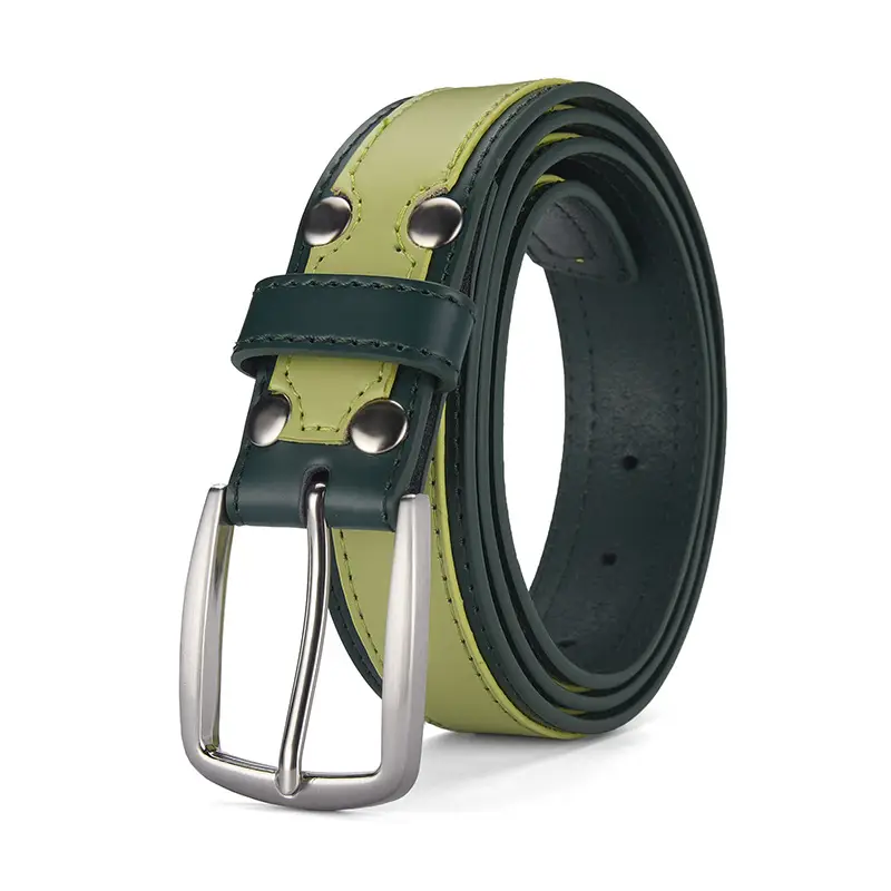 Men's Blue Leather Belt with Silver Buckle