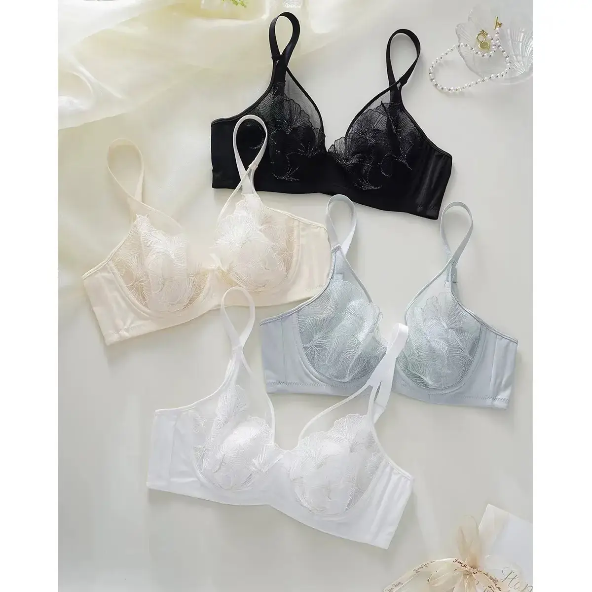 Ultra-Thin Mesh Embroidered Bra Large Bust Small