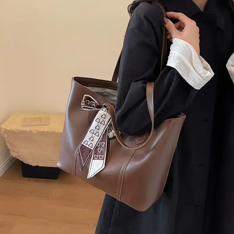 Women's Cream High-end Tote Bag with Bow Design - Image 7