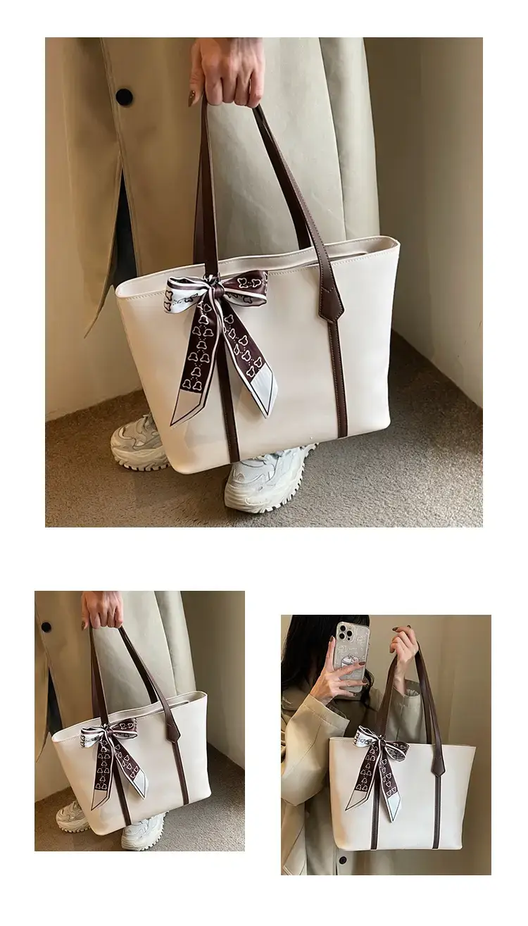 Women's Cream High-end Tote Bag with Bow Design — feature 10