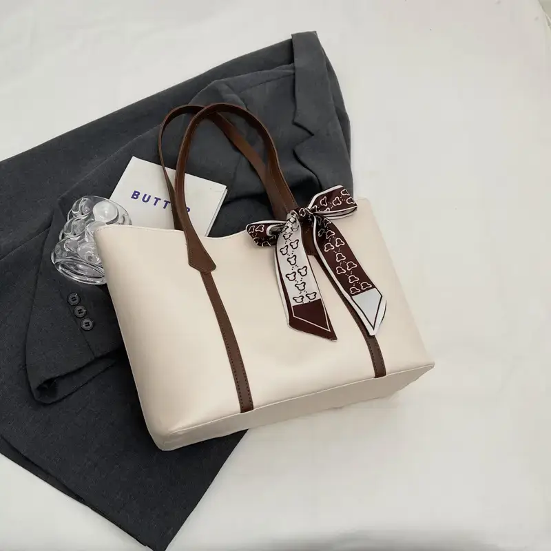 Women's Cream High-end Tote Bag with Bow Design - Image 2