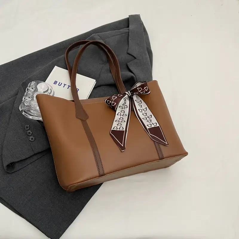 Women's Cream High-end Tote Bag with Bow Design - Image 4