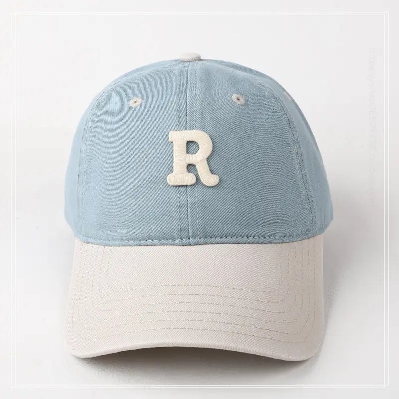 Women R Letter Baseball Cap Navy White Wide Brim - Image 11