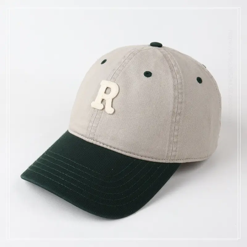 Women R Letter Baseball Cap Navy White Wide Brim — feature 1