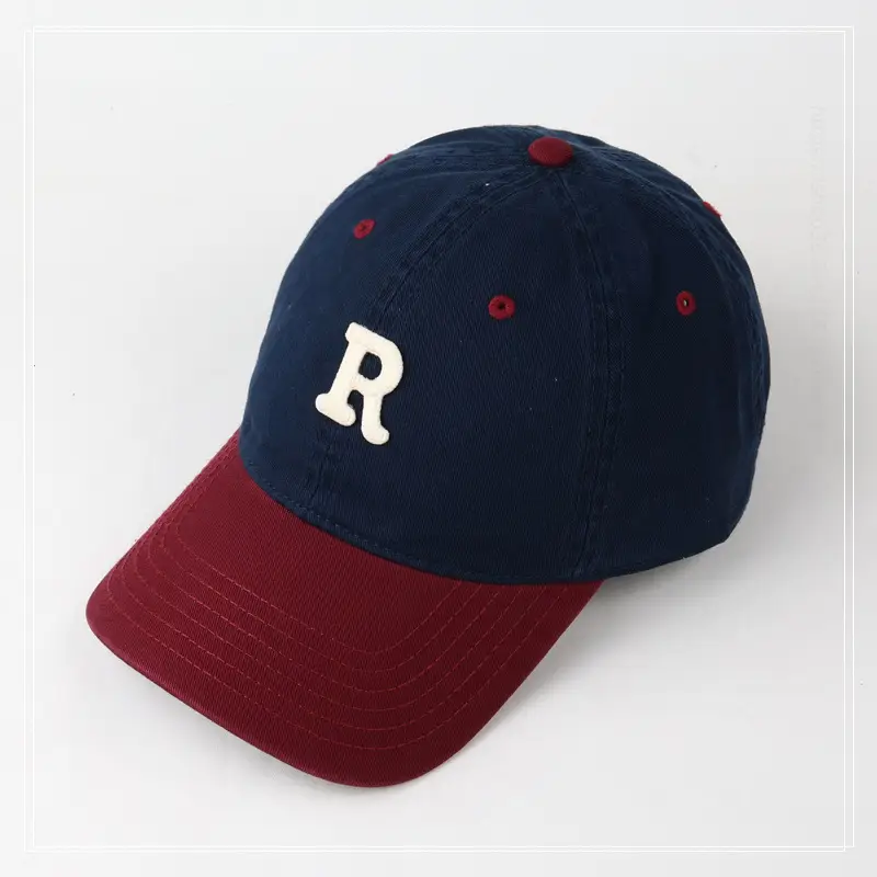 Women R Letter Baseball Cap Navy White Wide Brim — feature 15