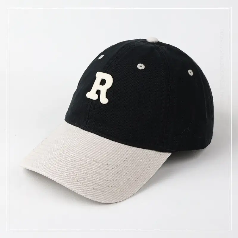 Women R Letter Baseball Cap Navy White Wide Brim - Image 4