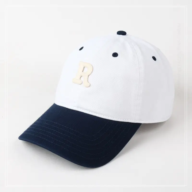 Women R Letter Baseball Cap Navy White Wide Brim - Image 7