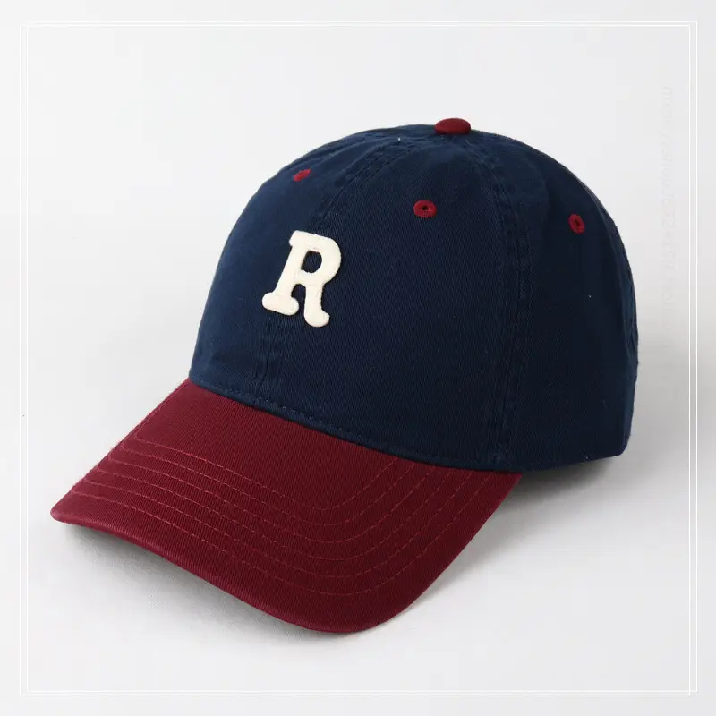 Women R Letter Baseball Cap Navy White Wide Brim - Image 8