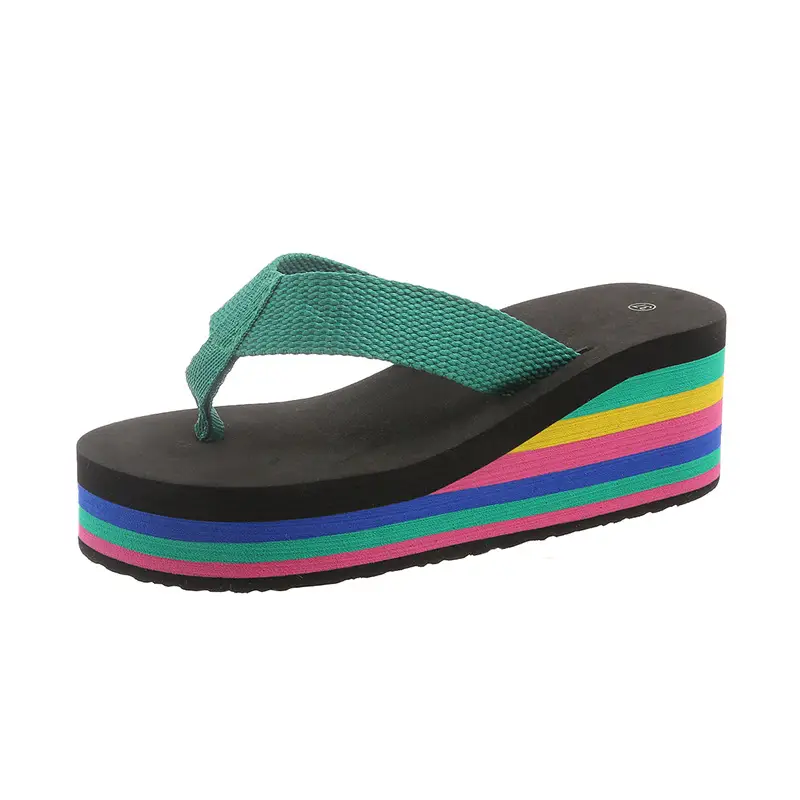 New Fashion Rainbow Flip-Flops Women's Summer Thick Bottom High Heel Net Infrared Wear Casual Seaside Beach Sandals and Slippers Trendy - Image 9