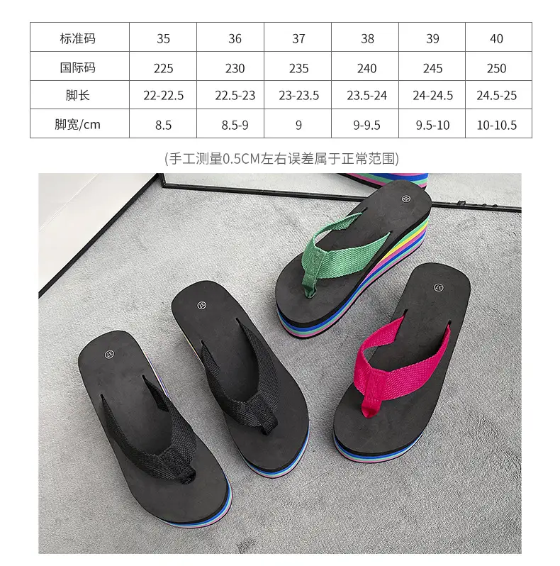 New Fashion Rainbow Flip-Flops Women's Summer Thick Bottom High Heel Net Infrared Wear Casual Seaside Beach Sandals and Slippers Trendy — feature 3