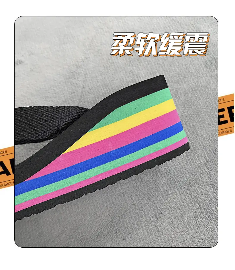 New Fashion Rainbow Flip-Flops Women's Summer Thick Bottom High Heel Net Infrared Wear Casual Seaside Beach Sandals and Slippers Trendy — feature 7