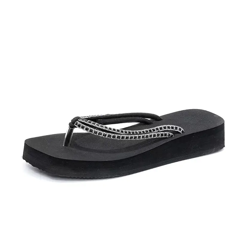 Summer New Women's Thick Bottom Rhinestone Beach Flip Flops Casual Fashion Thick Bottom Platform Non-slip Beach Clip Flip Flops - Image 6