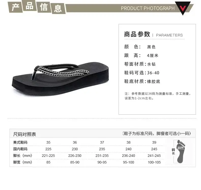 Summer New Women's Thick Bottom Rhinestone Beach Flip Flops Casual Fashion Thick Bottom Platform Non-slip Beach Clip Flip Flops — feature 2