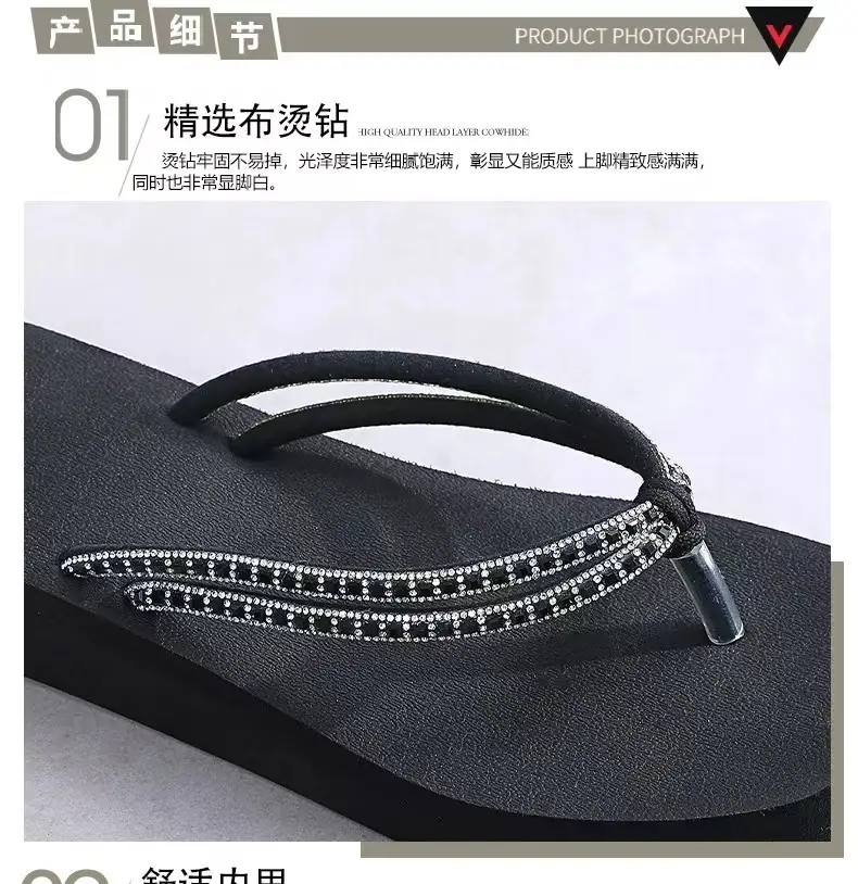 Summer New Women's Thick Bottom Rhinestone Beach Flip Flops Casual Fashion Thick Bottom Platform Non-slip Beach Clip Flip Flops — feature 4