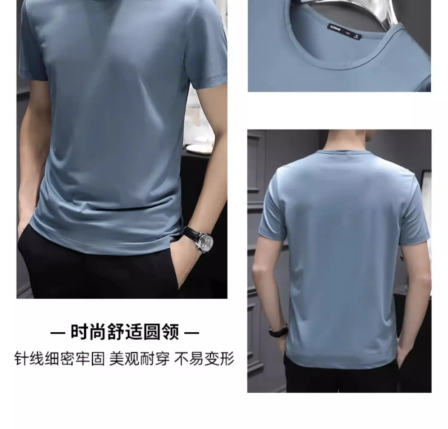 Men Blue Cotton T-Shirt Short Sleeve Round Neck 2024 — feature 25