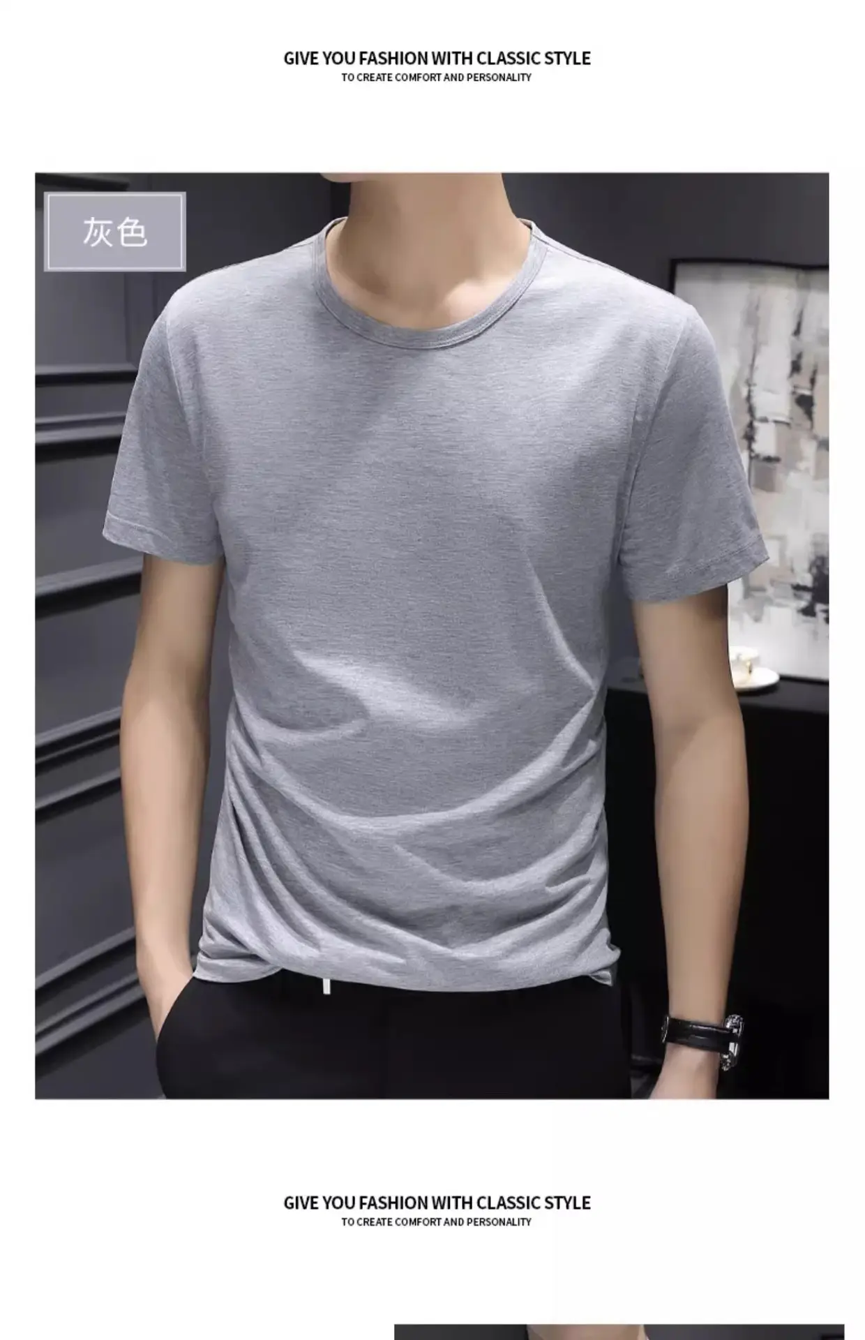 Men Blue Cotton T-Shirt Short Sleeve Round Neck 2024 — feature 33