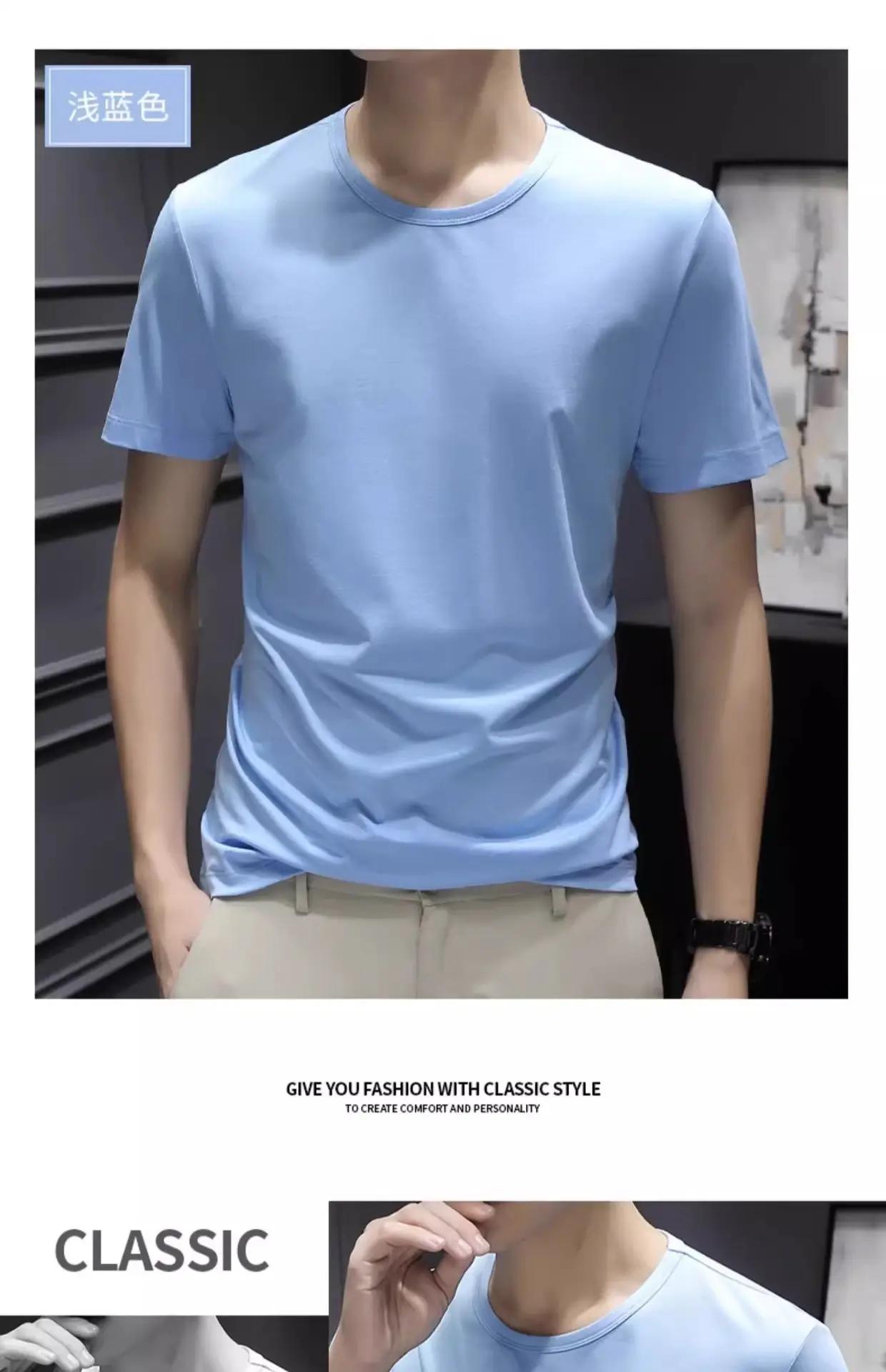 Men Blue Cotton T-Shirt Short Sleeve Round Neck 2024 — feature 35