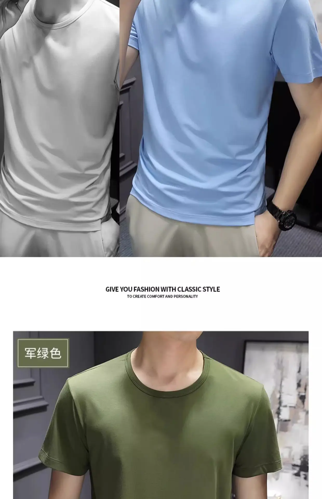 Men Blue Cotton T-Shirt Short Sleeve Round Neck 2024 — feature 36