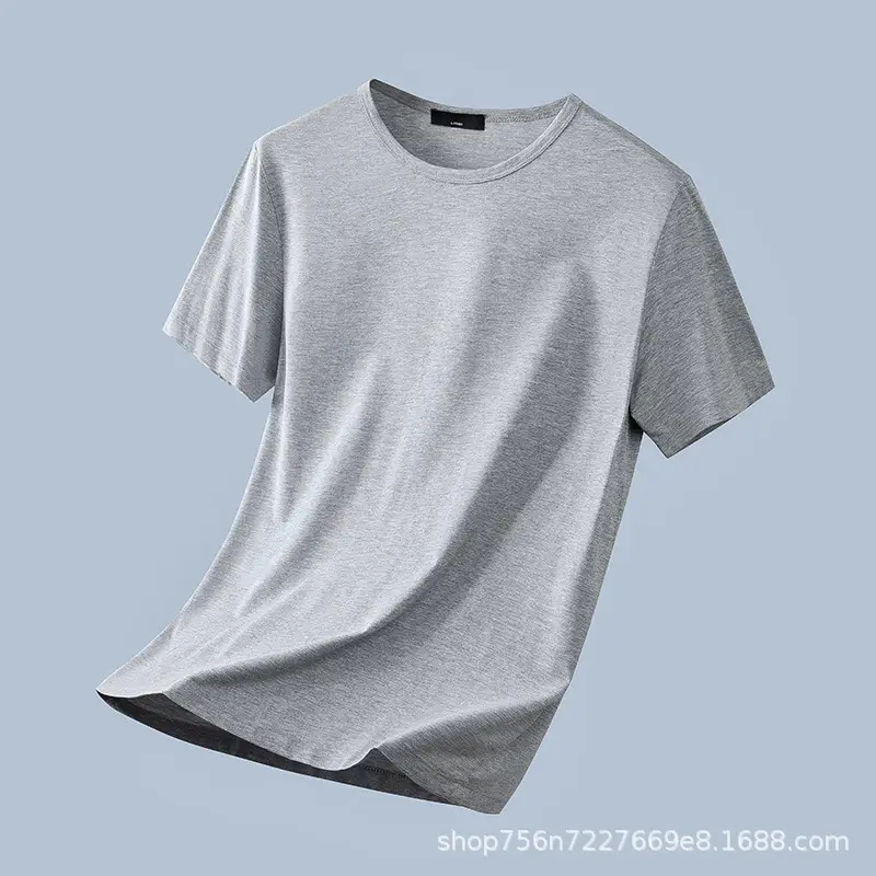 Men Blue Cotton T-Shirt Short Sleeve Round Neck 2024 - Image 4