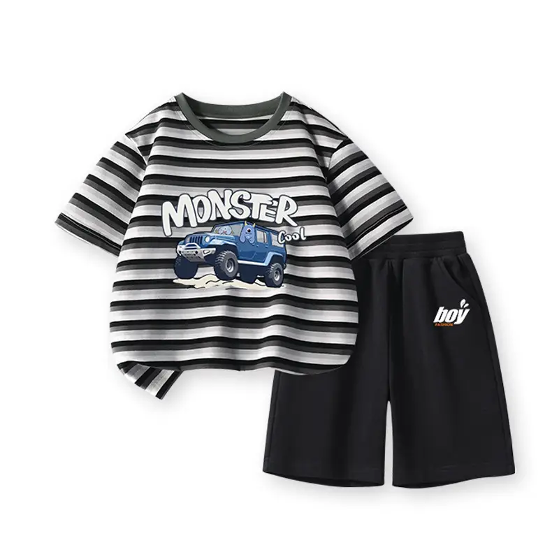 Boys Striped Cotton Shorts Set Summer New Kidsren - Image 20