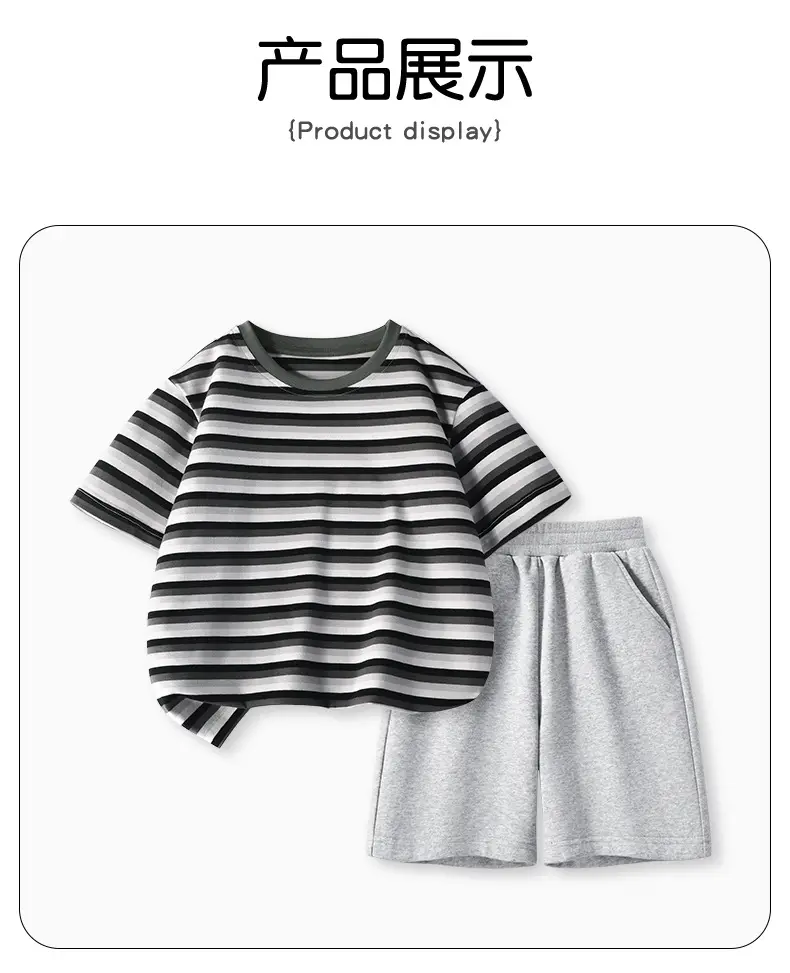 Boys Striped Cotton Shorts Set Summer New Kidsren — feature 10