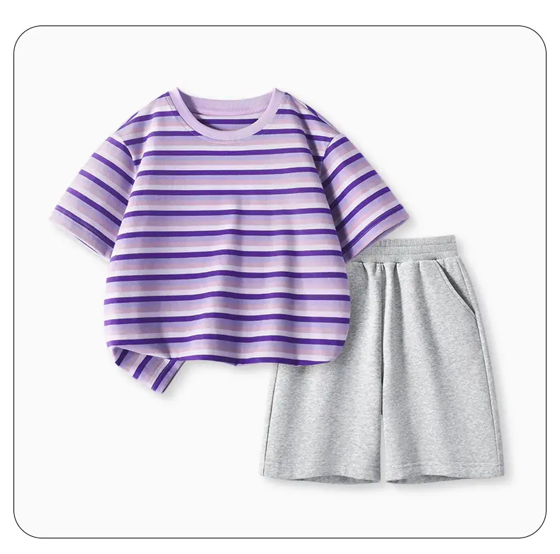 Boys Striped Cotton Shorts Set Summer New Kidsren — feature 11