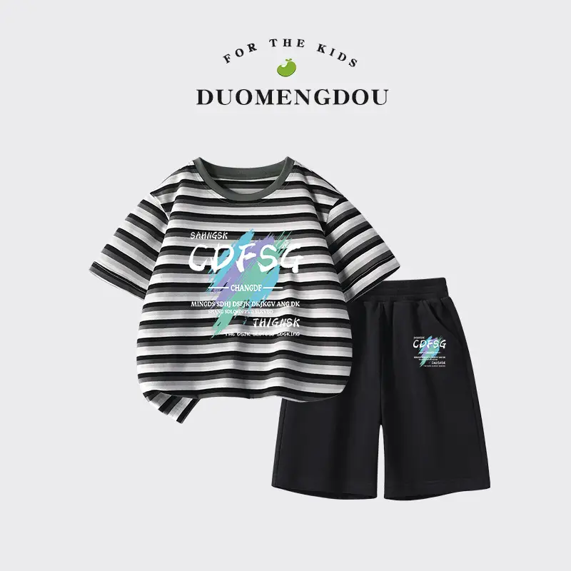 Boys Striped Cotton Shorts Set Summer New Kidsren - Image 4