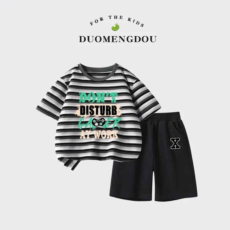 Boys Striped Cotton Shorts Set Summer New Kidsren - Image 5