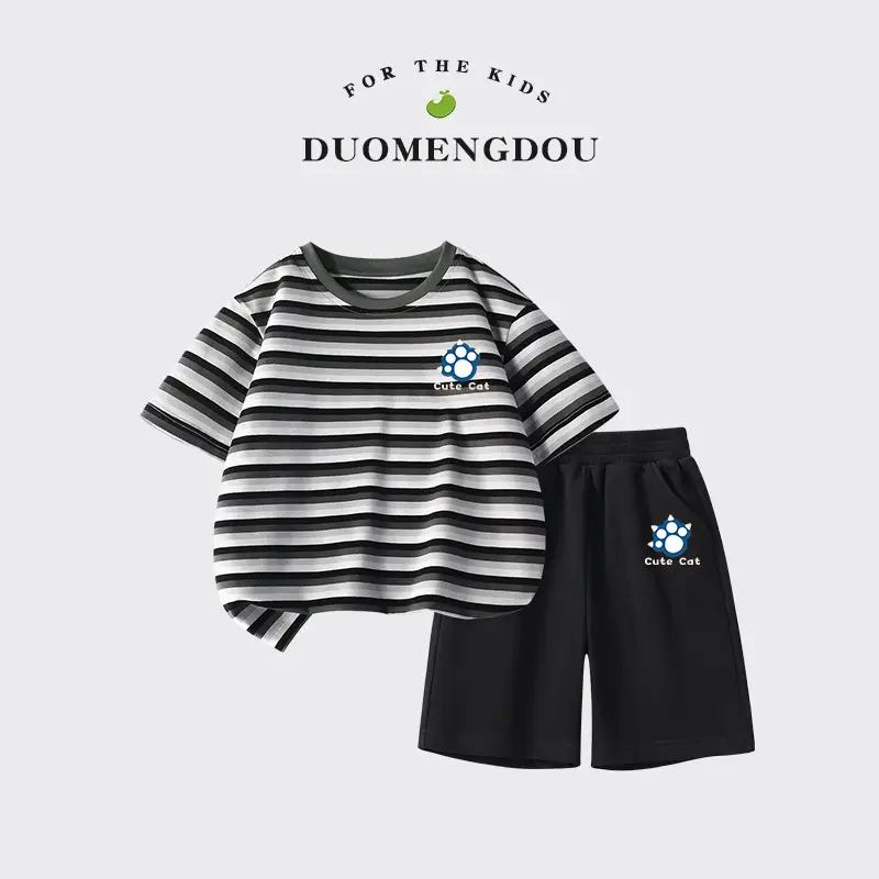 Boys Striped Cotton Shorts Set Summer New Kidsren - Image 6