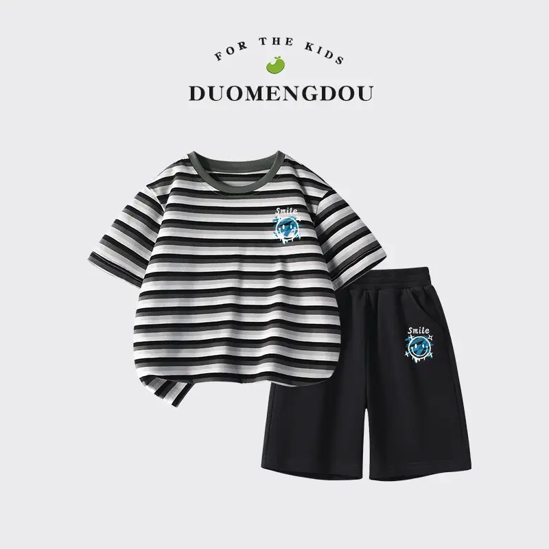 Boys Striped Cotton Shorts Set Summer New Kidsren - Image 7