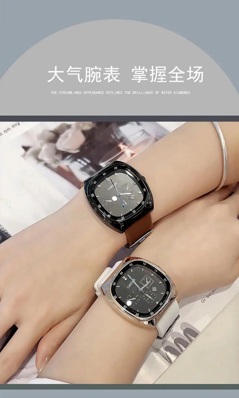 Cafenie Large Square Quartz Watch Black — feature 12