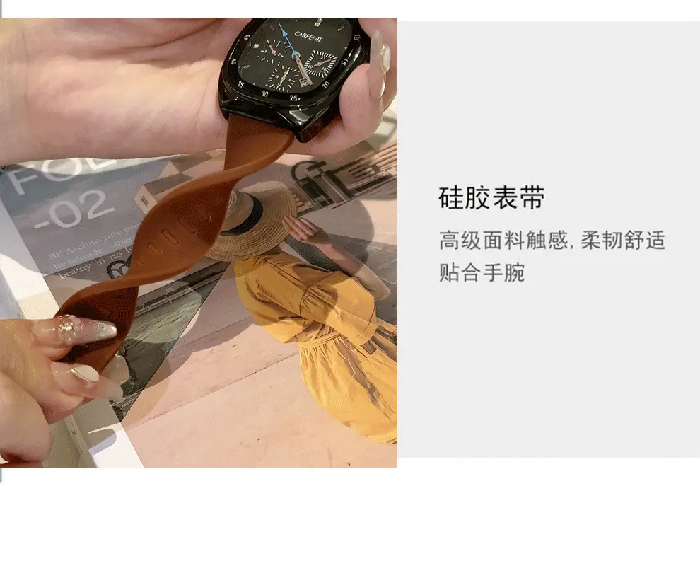 Cafenie Large Square Quartz Watch Black — feature 16