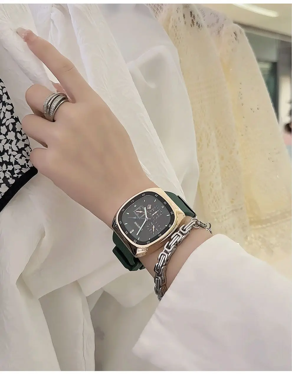 Cafenie Large Square Quartz Watch Black — feature 3