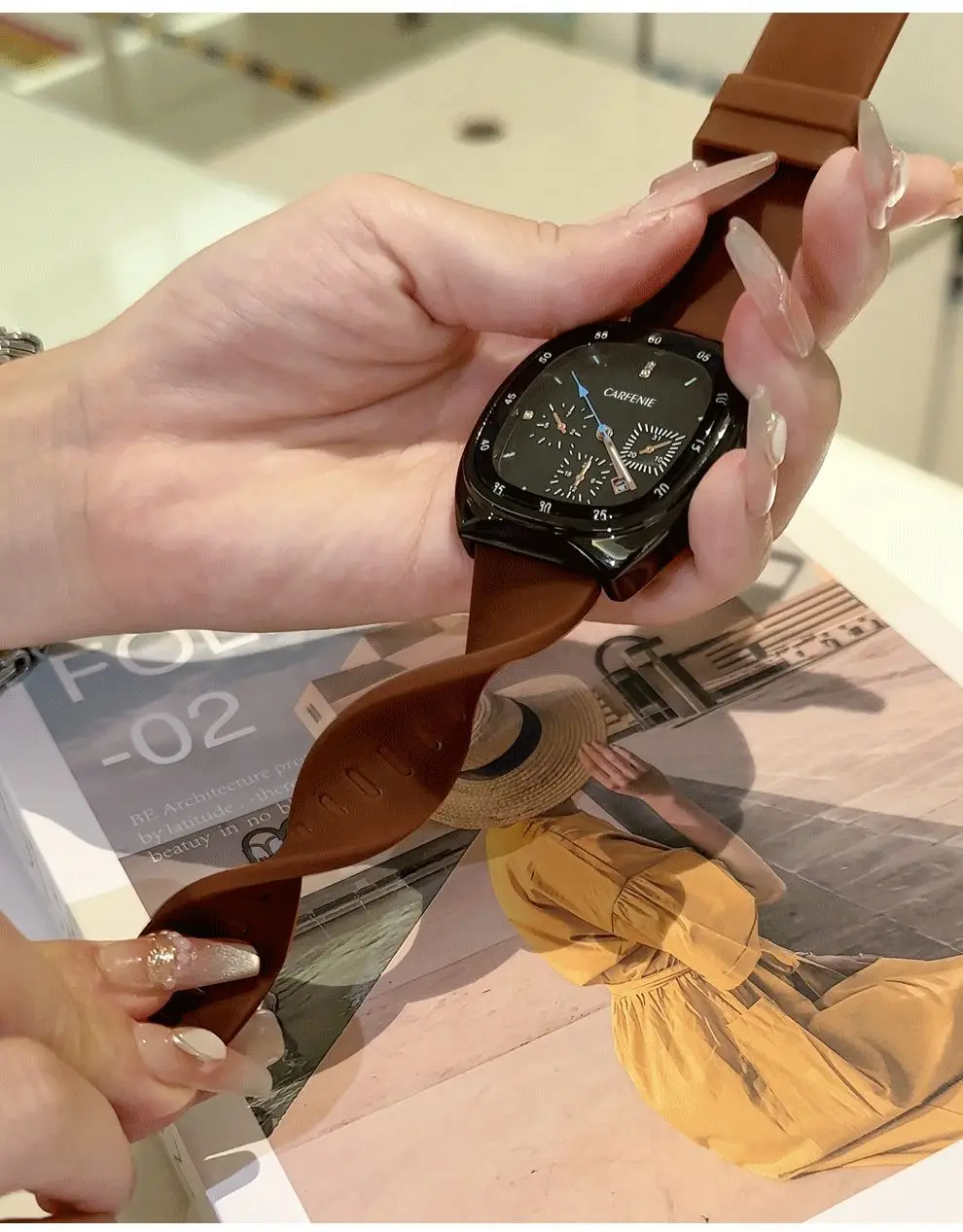 Cafenie Large Square Quartz Watch Black — feature 4