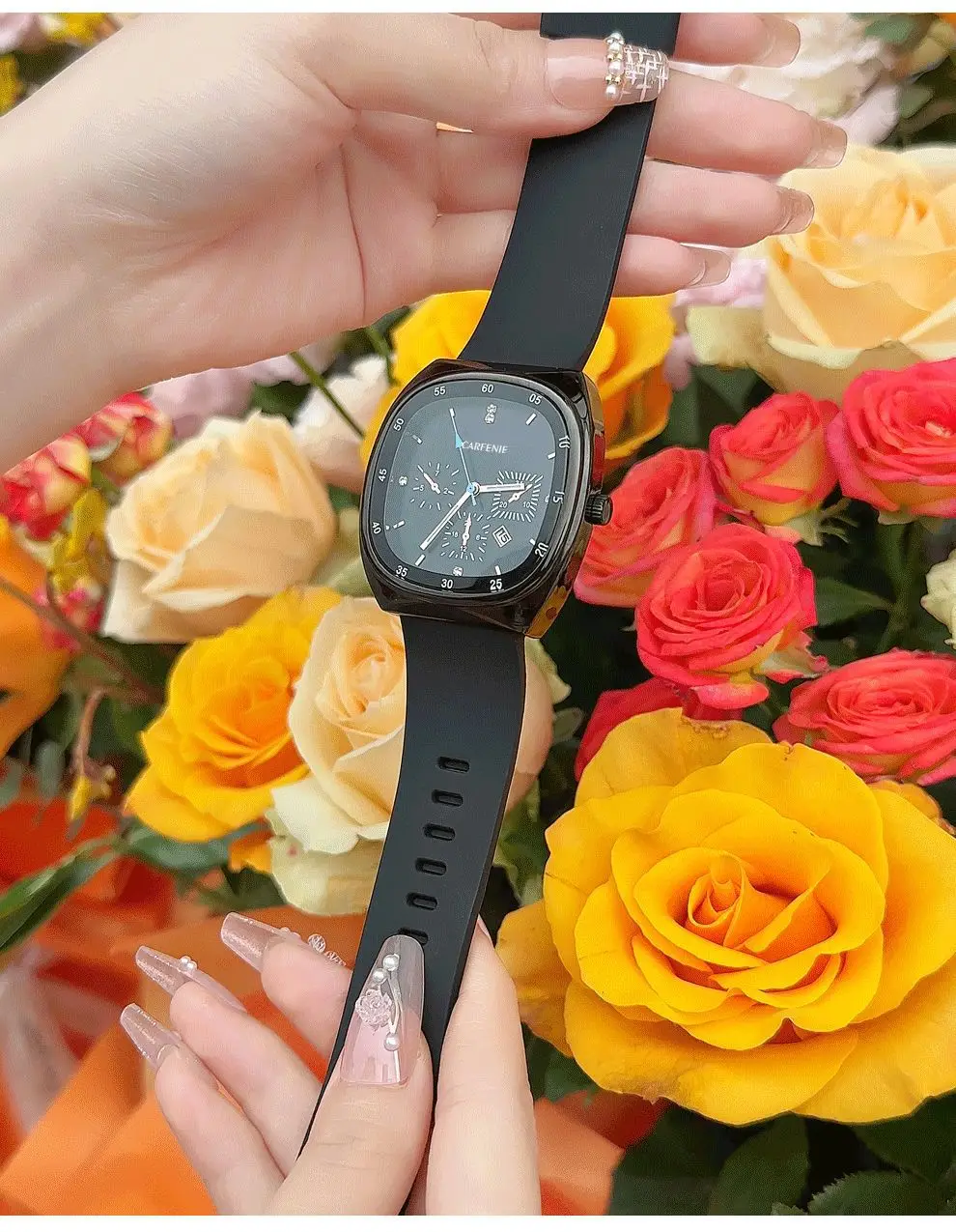 Cafenie Large Square Quartz Watch Black — feature 5
