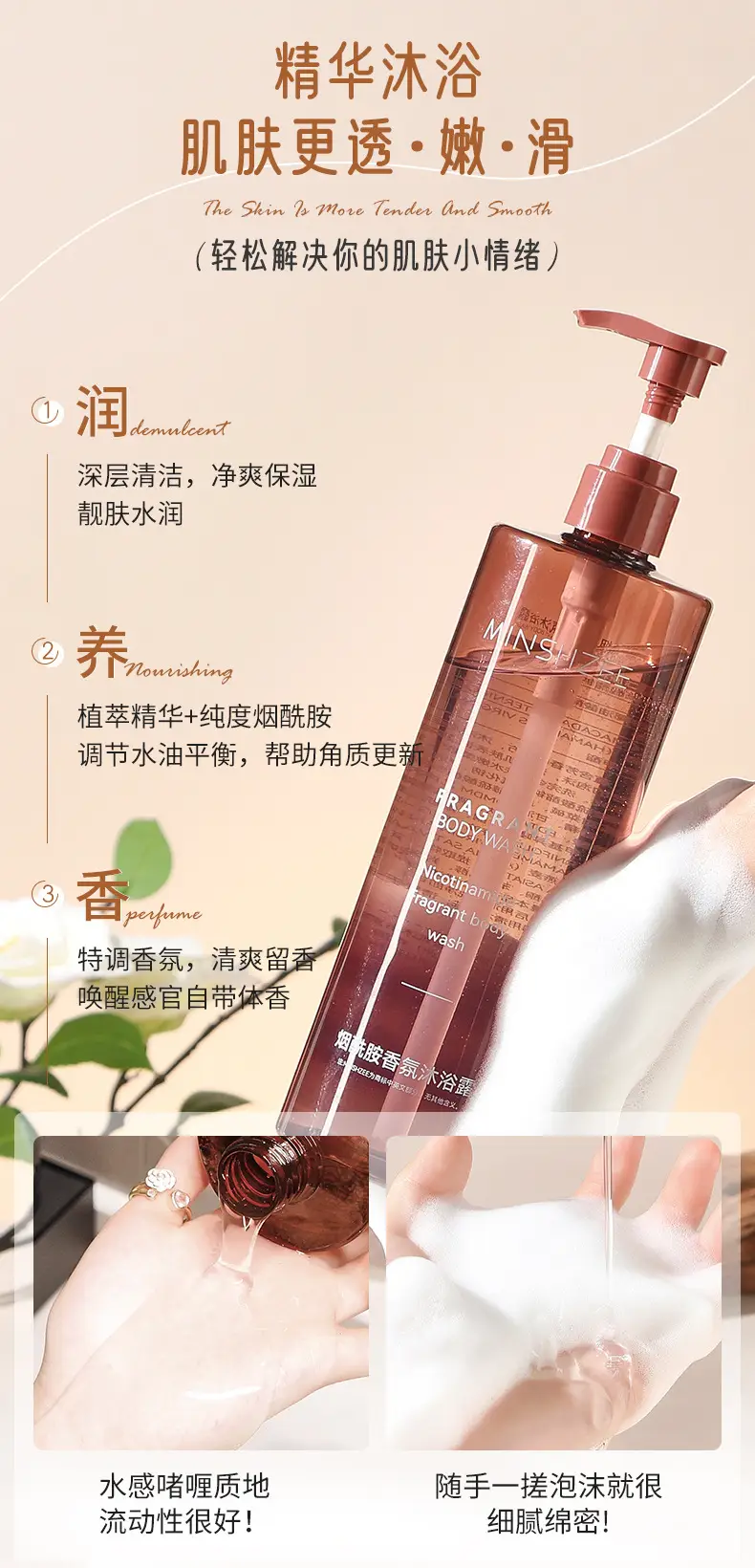 Luxe Xinzhi Camellia Shower Gel, Long-Lasting Fragrance, Full-Body Fragrance, Bath Fragrance, Large Bottle for Family Use — feature 6