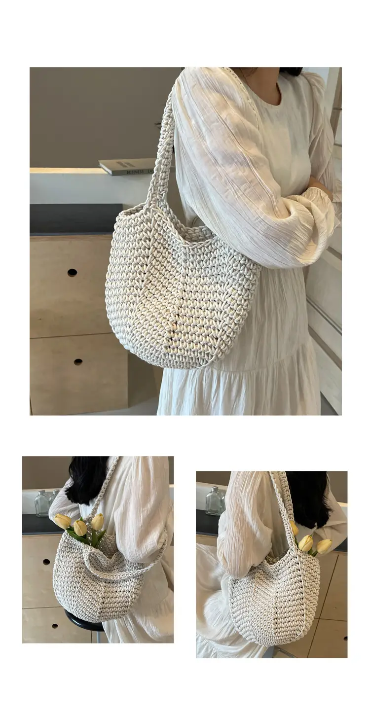 Women's Hollow Woven Bucket Bag Large Capacity Travel Bag — feature 23
