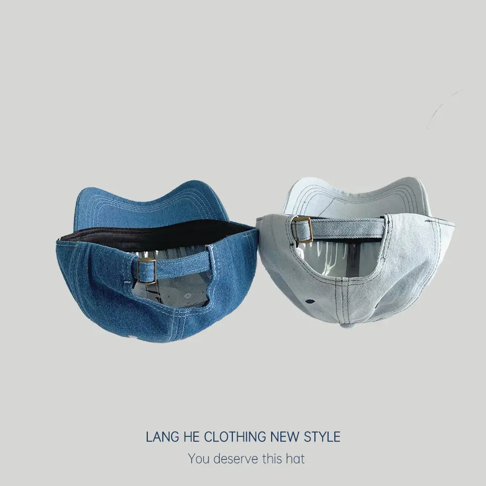 Women Denim Baseball Cap with Embroidered Bow Blue