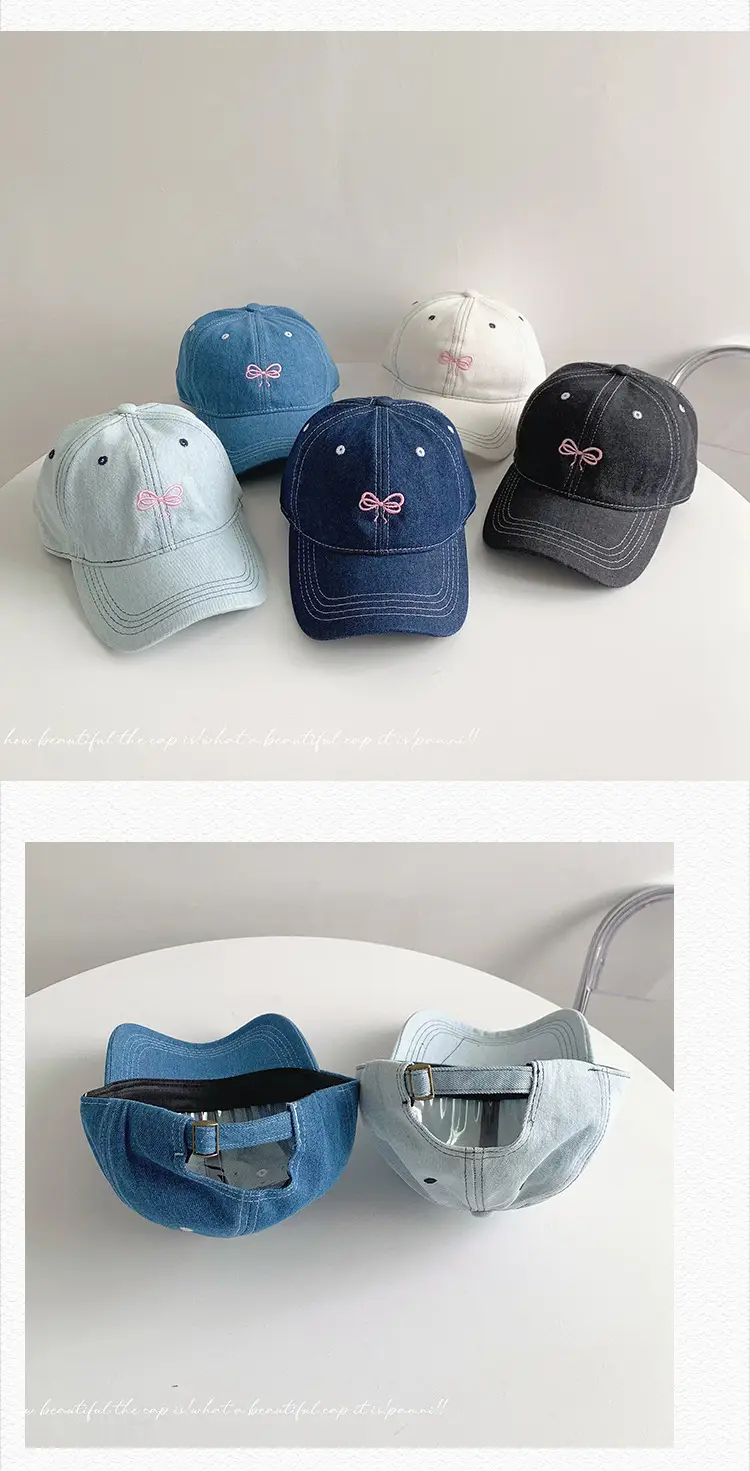 Women Denim Baseball Cap with Embroidered Bow Blue — feature 25