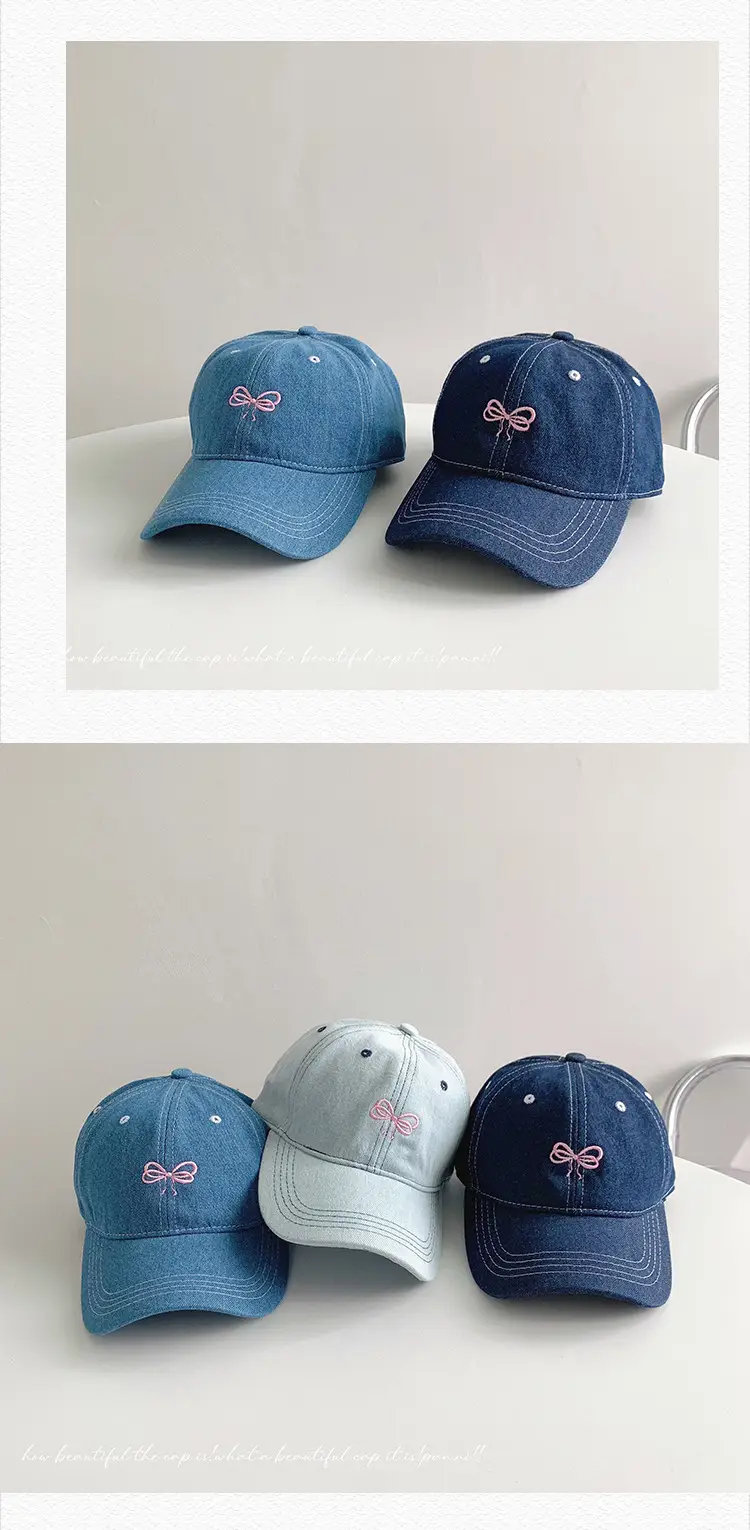 Women Denim Baseball Cap with Embroidered Bow Blue — feature 26