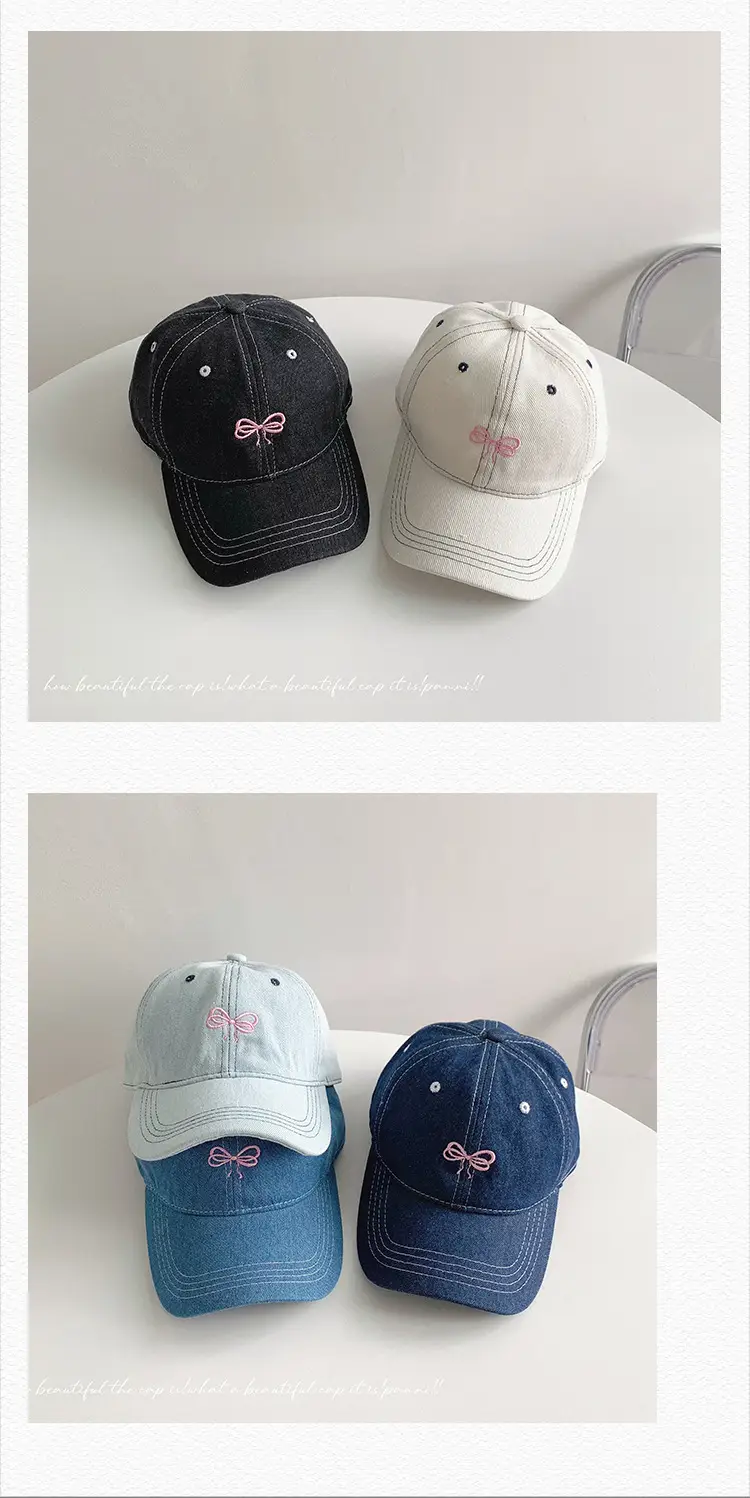 Women Denim Baseball Cap with Embroidered Bow Blue — feature 27