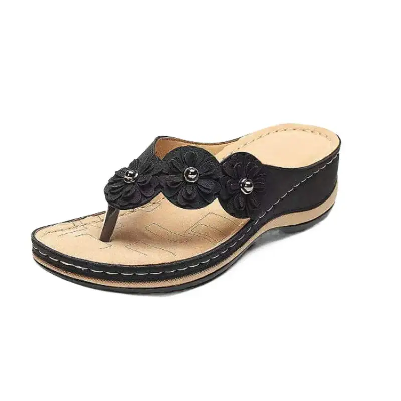 Women's 2022 Red Three Flower Slippers with Thick Bottom - Image 9