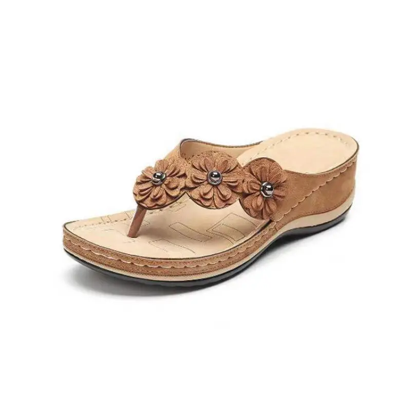 Women's 2022 Red Three Flower Slippers with Thick Bottom - Image 5