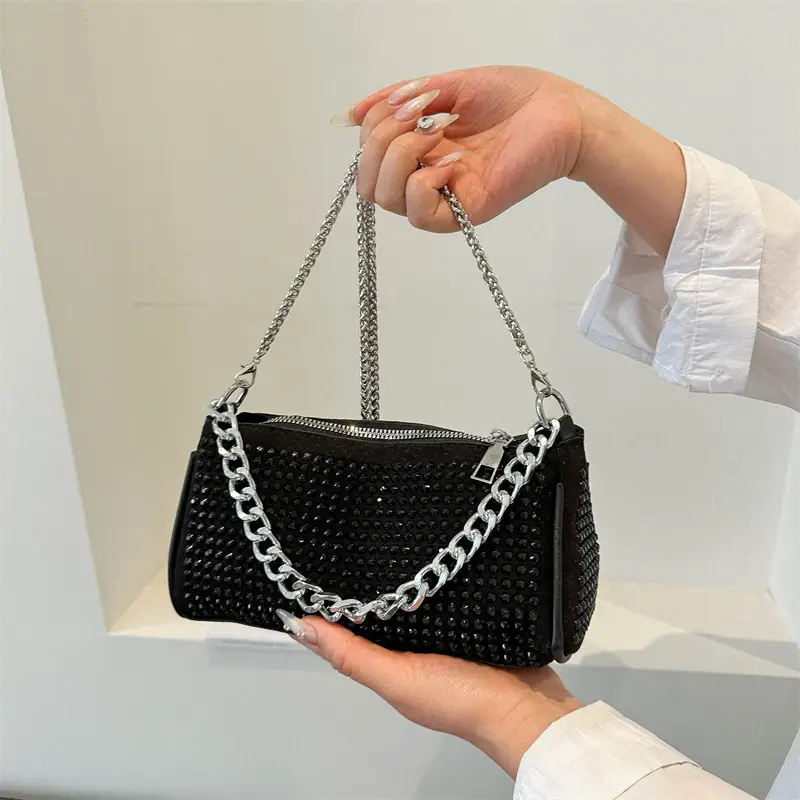 Black Full Diamond Chain Crossbody Bag for Women 2024