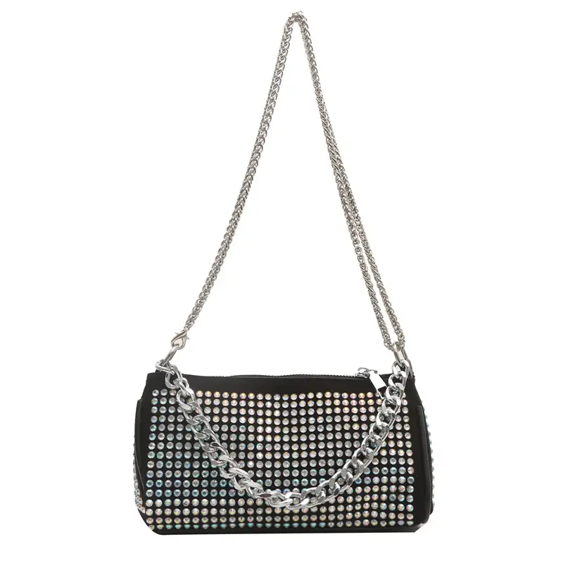 Black Full Diamond Chain Crossbody Bag for Women 2024
