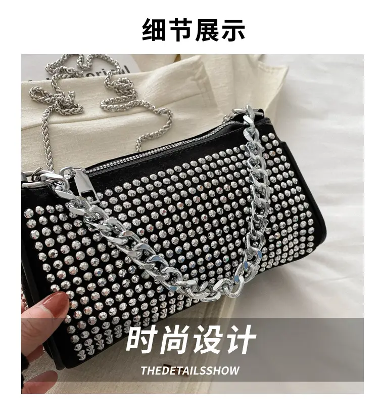 Black Full Diamond Chain Crossbody Bag for Women 2024 — feature 3
