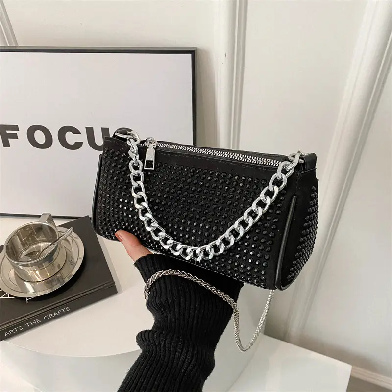 Black Full Diamond Chain Crossbody Bag for Women 2024