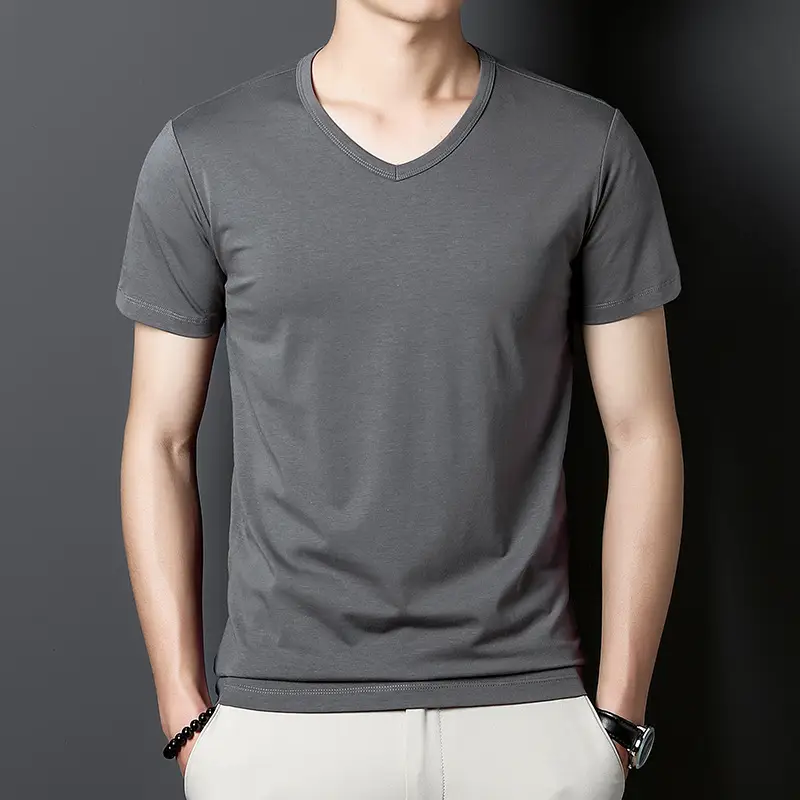 Men Black V-Neck Cotton T-Shirt Short Sleeve 2024 - Image 3