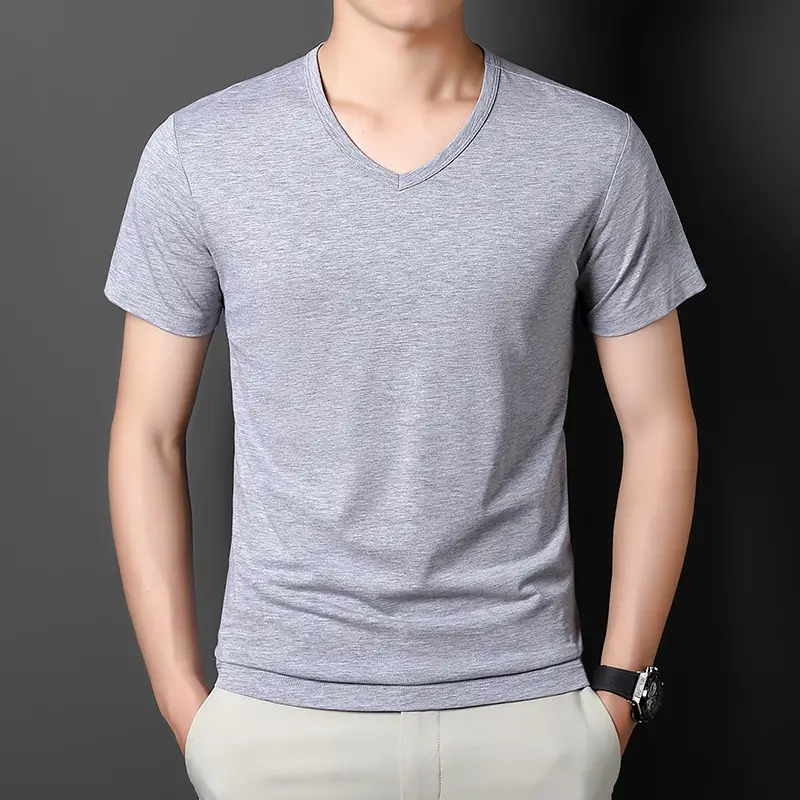 Men Black V-Neck Cotton T-Shirt Short Sleeve 2024 - Image 4